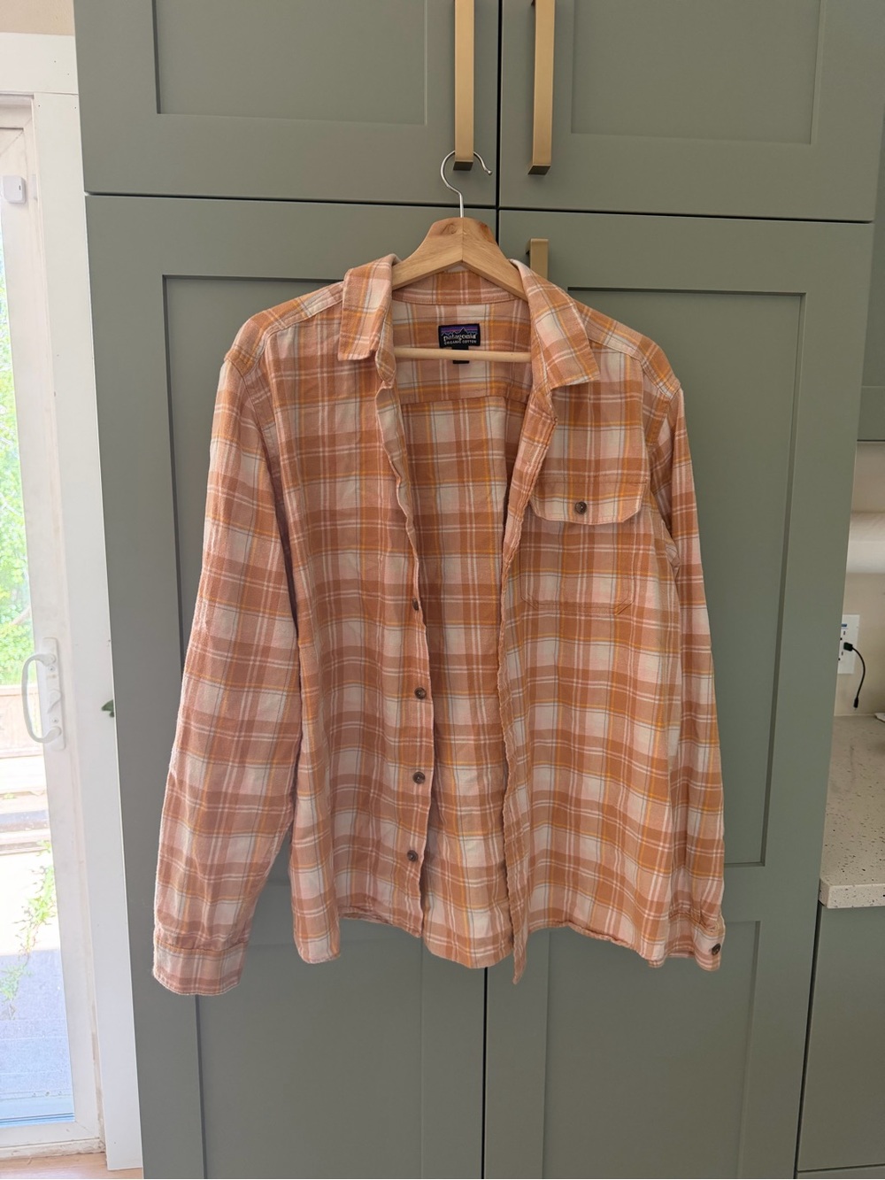 Patagonia Peach and Cream Plaid Shirt